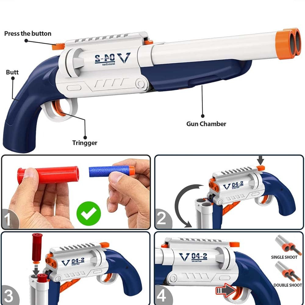 Double Barrel 2 in 1 Blaster with Foam & Shell Ejection Toy for Kids
